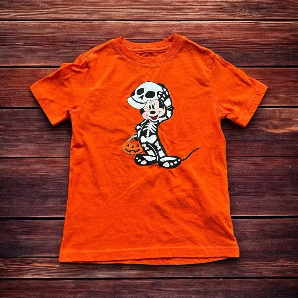 Boys Xs Mickey Mouse Halloween Tee Shirt Orange Skelton Wondernation 4/5‎
